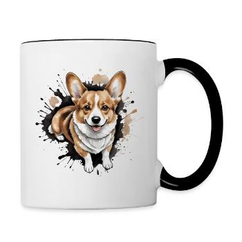 Corgi Kopf - Tasse zweifarbig - Weiß/Schwarz - Rechts