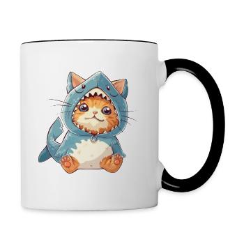Mignon costume de requin chat - Mug contrasté - blanc/noir - Droite