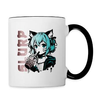 Anime Manga // Fille Boissons Bubble Tea // AS016 - Mug contrasté - blanc/noir - Droite