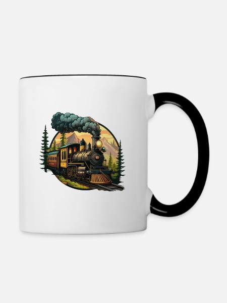 Zeitreise: Eine altmodische Dampfeisenbahn - Tasse zweifarbig - Weiß/Schwarz