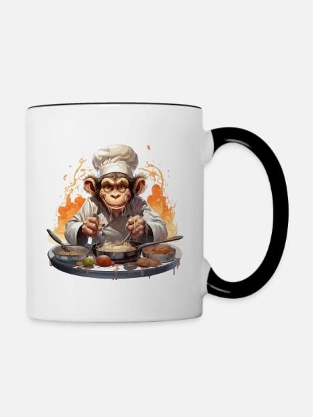 Der kulinarische Schimpanse - Tasse zweifarbig - Weiß/Schwarz