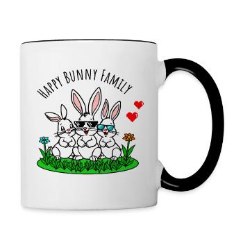 Happy Bunny Family - Retro Pixel Heart - Contrasting Mug - white/black - Right