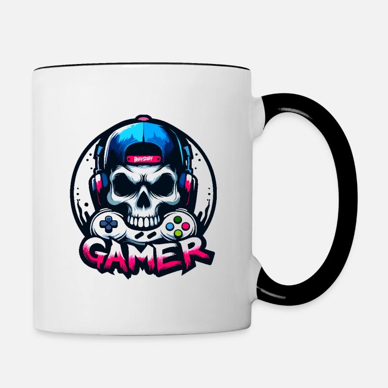 Gamer Skull Graffiti Gamepad Console - raffstaff ® - Contrasting Mug - white/black