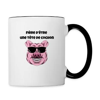 Fière d être une tête de cochon - Mug contrasté - blanc/noir - Droite