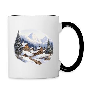Paysage avec un village de montagne dans la neige - Mug contrasté - blanc/noir - Droite