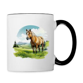 Pferd auf einer Wiese - Tasse zweifarbig - Weiß/Schwarz - Rechts