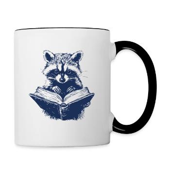 Waschbär liest ein Buch - Tasse zweifarbig - Weiß/Schwarz - Rechts