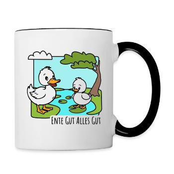 Ente gut alles gut Fröhliche Entlein am Teich - Tasse zweifarbig - Weiß/Schwarz - Rechts