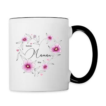 Alles Gute zum Muttertag - Heart of Cosmos Flowers n°2 - Tasse zweifarbig - Weiß/Schwarz - Rechts