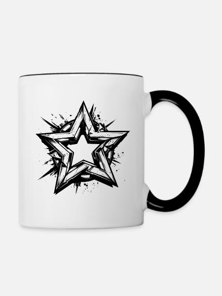 Stern retro tattoo - Tasse zweifarbig - Weiß/Schwarz