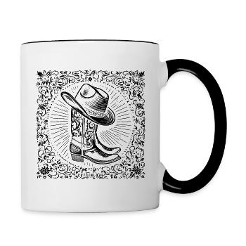 Bottes de cow-boy avec chapeau et ornements western - Mug contrasté - blanc/noir - Droite