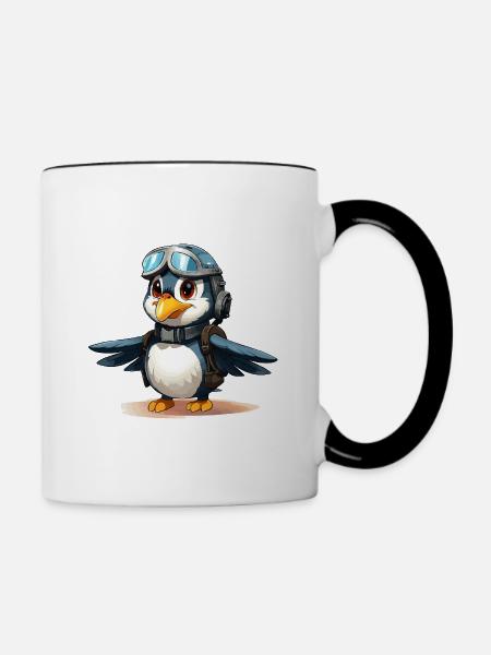 Der abenteuerlustige Pinguin-Pilot - Tasse zweifarbig - Weiß/Schwarz