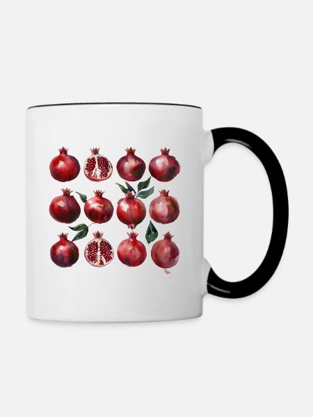 Granatapfel Aquarell Kunst - Tasse zweifarbig - Weiß/Schwarz