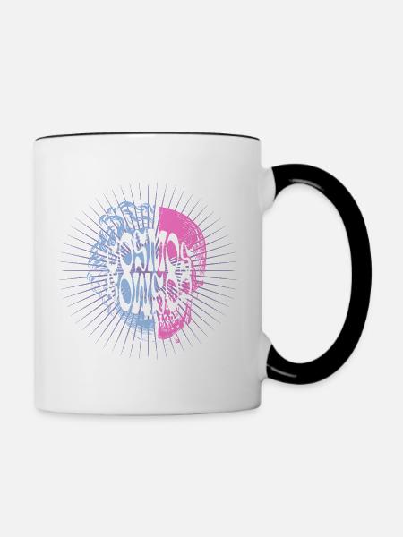 Kosmisches Totenkopf-Typografie-Design - Tasse zweifarbig - Weiß/Schwarz