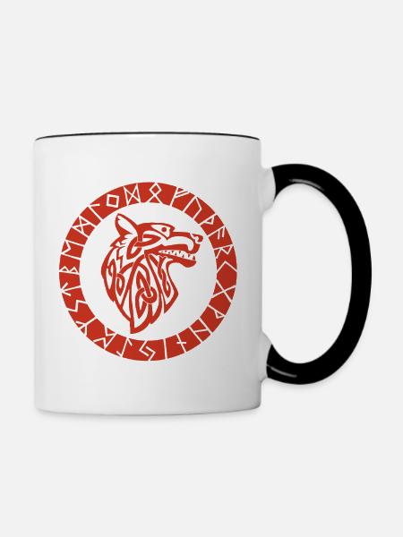 Wikinger Roter Wolf Emblem - Tasse zweifarbig - Weiß/Schwarz