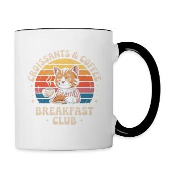 Katze Retro Kaffee Frühstück - Tasse zweifarbig - Weiß/Schwarz - Rechts