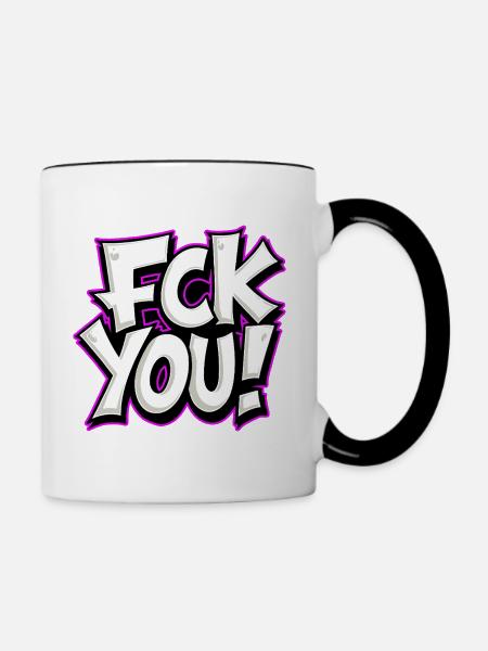 FCK YOU Schriftzug provokantes Statement - Tasse zweifarbig - Weiß/Schwarz