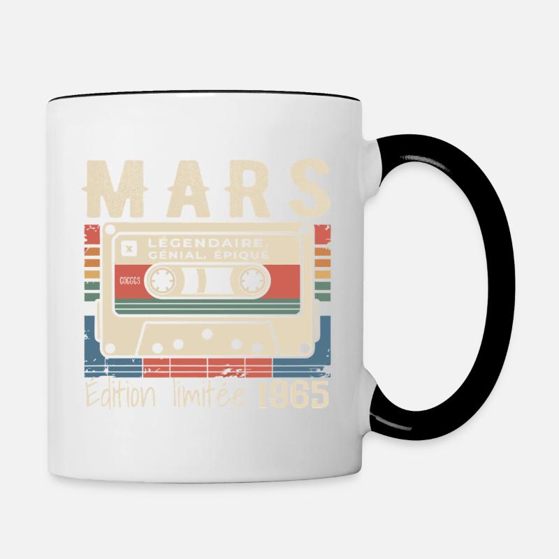Anniversaire 1965 Mars 1965 né en Mars 1965 - Mug contrasté - blanc/noir