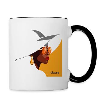 Elegant woman with hat and sunglasses - Contrasting Mug - white/black - Right