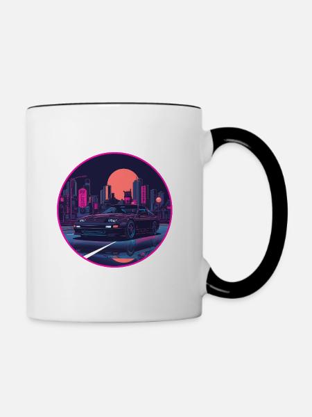 Neon Tokyo Rain Popup-Scheinwerfer Schrägheck - Tasse zweifarbig - Weiß/Schwarz