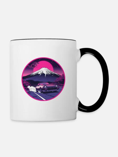 Neon Fuji Dragon Overdrive Schrägheck - Tasse zweifarbig - Weiß/Schwarz