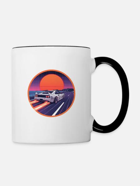 Neon Coastal Highway Cyber Supercar - Tasse zweifarbig - Weiß/Schwarz