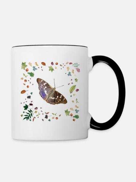 Kleiner Schillerfalter mit Herbstlaub - Tasse zweifarbig - Weiß/Schwarz