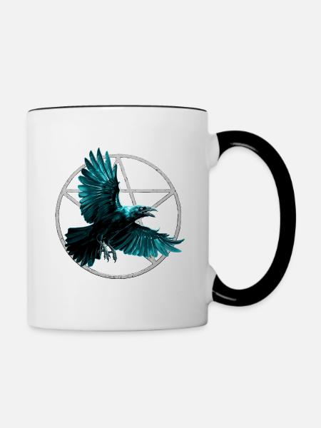 Teal Rabe im Geometriekreis - Tasse zweifarbig - Weiß/Schwarz