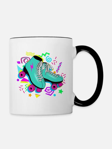 Rollschuhe retro neon - Tasse zweifarbig - Weiß/Schwarz