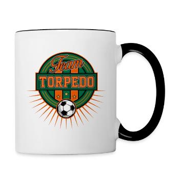 Fussball Logo - Tasse zweifarbig - Weiß/Schwarz - Rechts