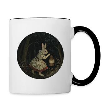 Lapin Vintage robe fille en lanterne de la forêt sombre - Mug contrasté - blanc/noir - Droite