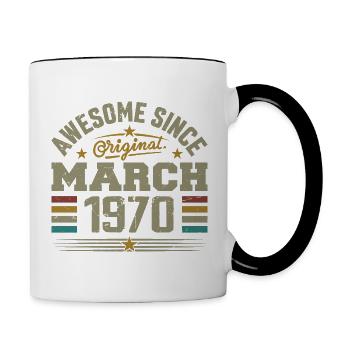 März 1970 Geburtstag Vintage Geschenkidee aus den 1970er Jahren - Tasse zweifarbig - Weiß/Schwarz - Rechts