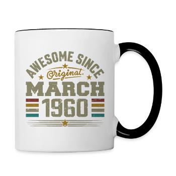 März 1960 Geburtstag Vintage Geschenkidee aus den 1960er Jahren - Tasse zweifarbig - Weiß/Schwarz - Rechts