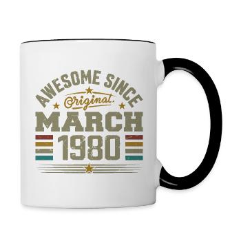 März 1980 Geburtstag Vintage Geschenkidee aus den 1980er Jahren - Tasse zweifarbig - Weiß/Schwarz - Rechts