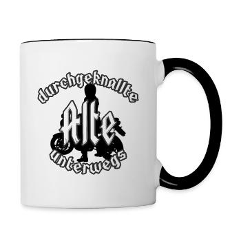 crazy old woman on the road - Contrasting Mug - white/black - Right