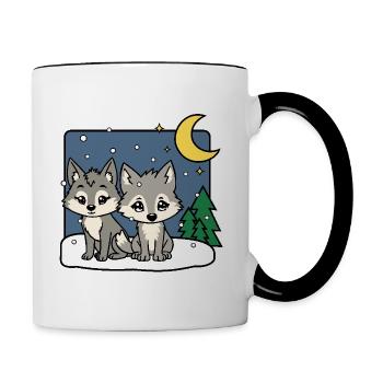 Les deux mignons loups sont enneigés - Mug contrasté - blanc/noir - Droite