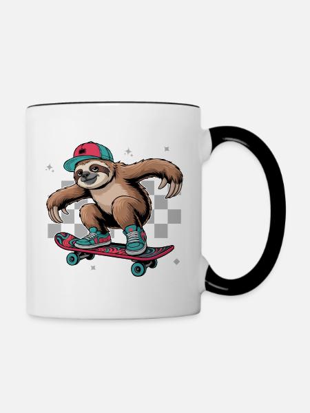 Süße Faultier Skateboarding Bekleidung - Tasse zweifarbig - Weiß/Schwarz