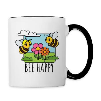 Bee Happy fröhliche Bienen auf der Blumenwiese - Tasse zweifarbig - Weiß/Schwarz - Rechts