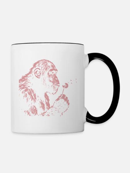 Chimpanzee Blowing Dandelion Art Monkey Nature - Tasse zweifarbig - Weiß/Schwarz