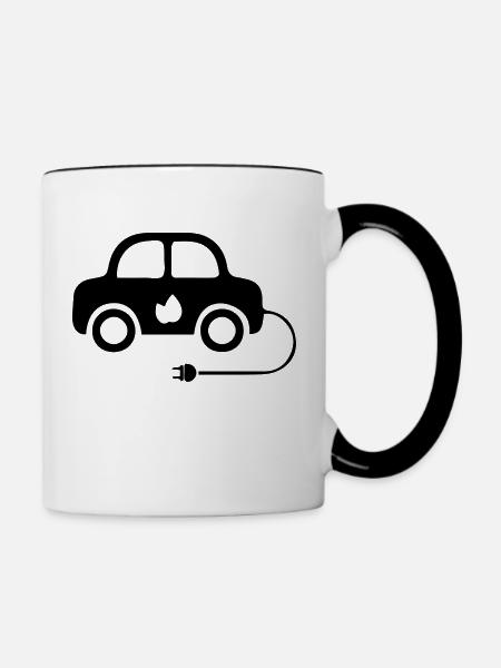 Elektroauto Elektromobilität Strom Geschenk - Tasse zweifarbig - Weiß/Schwarz