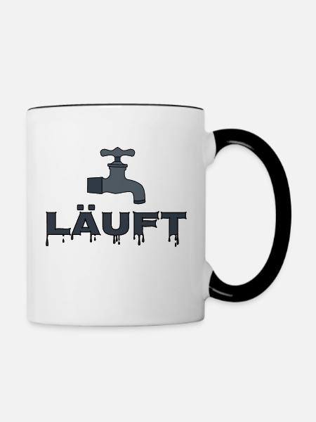Wasserhahn läuft - Tasse zweifarbig - Weiß/Schwarz