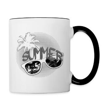 Palme & Sonnenbrille schwarz-weiß - Tasse zweifarbig - Weiß/Schwarz - Rechts