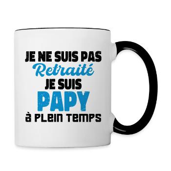 je ne suis pas retraité je suis papy à plein temps - Mug contrasté - blanc/noir - Droite