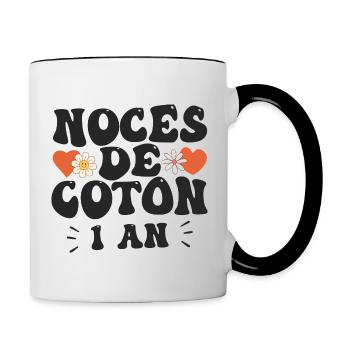 Noces De Coton 1 An De Mariage - Mug contrasté - blanc/noir - Droite