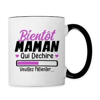Bientôt Maman Qui Déchire Veuillez Patienter Mère - Mug contrasté - blanc/noir - Droite