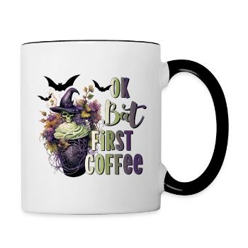 Bat first coffee Halloween Kaffee Fledermaus - Contrasting Mug - white/black - Right