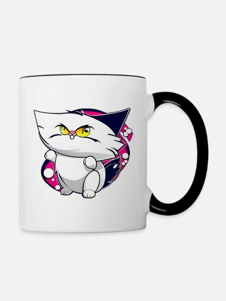 Verrückte Katze - Tasse zweifarbig - Weiß/Schwarz