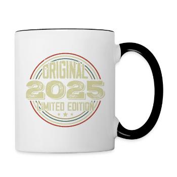 2025 Birthday celebrations, a legendary vintage - Contrasting Mug - white/black - Right