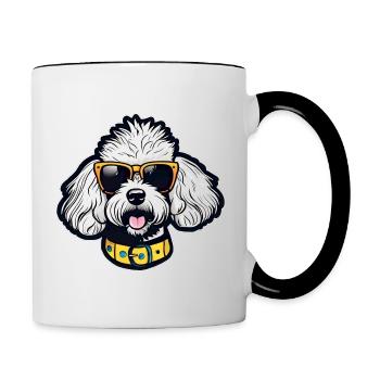 Cooler Pudel mit Sonnenbrille - Tasse zweifarbig - Weiß/Schwarz - Rechts