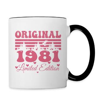 43. Geburtstagsgeschenk 1981 Frau | Geboren 1981 - Tasse zweifarbig - Weiß/Schwarz - Rechts